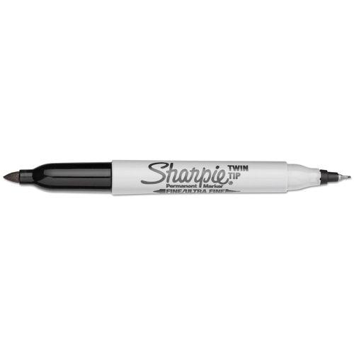 32001 Sharpie Twin Tip Permanent Markers, Fine and Ultra Fine, 12  Count/Box, Permanent Ink Marks on Paper, Plastic, Metal