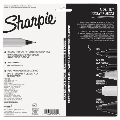  SHARPIE Permanent Markers, Ultra Fine Point, Assorted Colors,  12 Count : Office Products