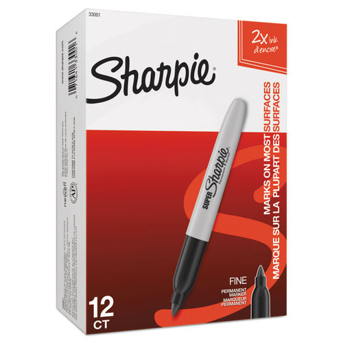 Sharpie 33001 Super Permanent Markers, Fine Point, Black, Dozen