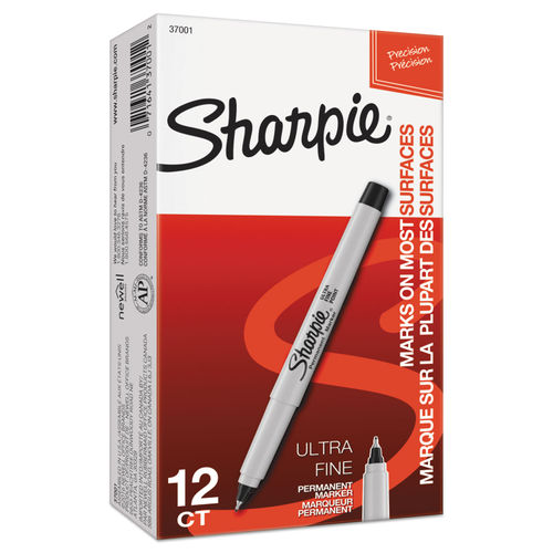 Sharpie Permanent Markers, Ultra Fine Point, Black, 12 Count