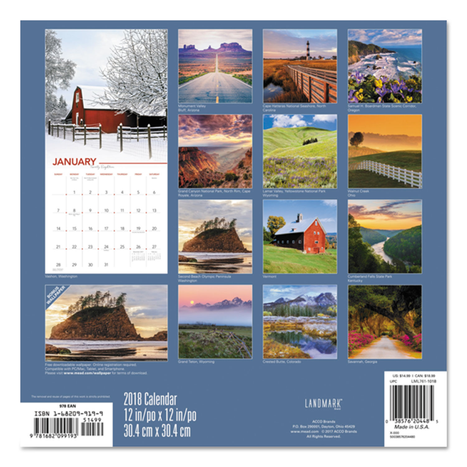 Landmark America the Beautiful Wall Calendar by AT-A-GLANCE ...