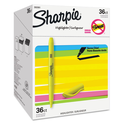 SHARPIE Pocket Style Highlighters, Chisel Tip, Fluorescent Yellow, Box of 12