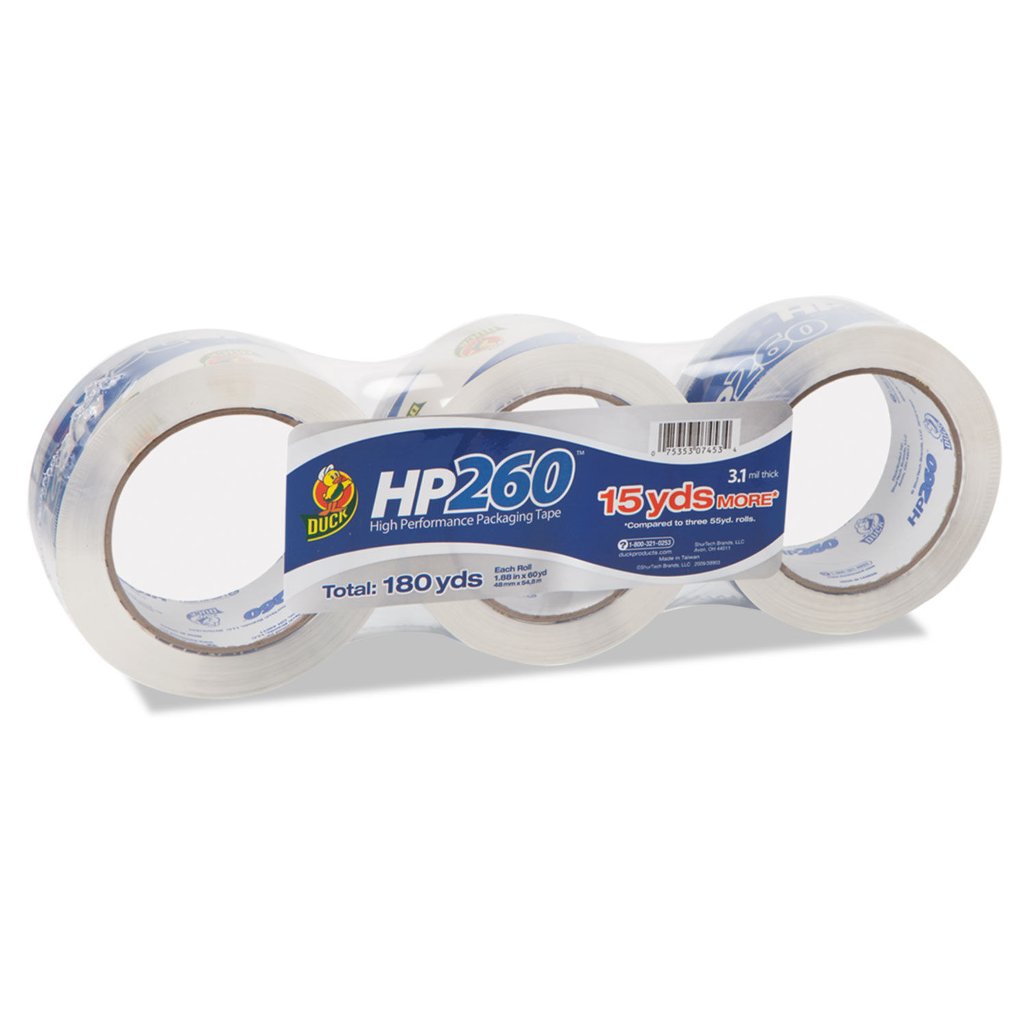 Single Roll Duck Brand HP260 High Performance 3.1 Mil Packaging Tape