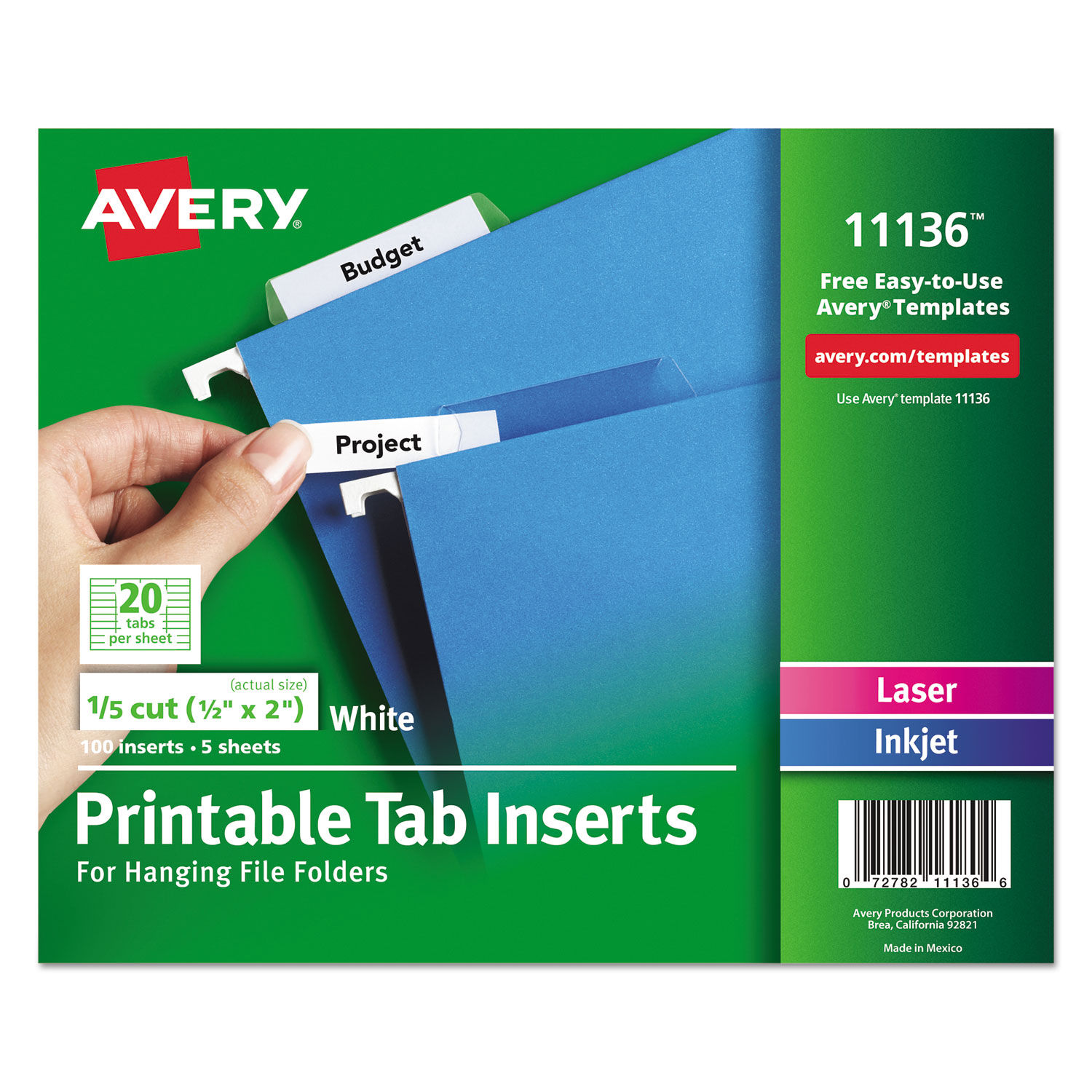 Tabs Inserts For Hanging File Folders, 233/233-Cut Tabs, White, 23" Wide,  23300/Pack Regarding Hanging File Folder Label Template