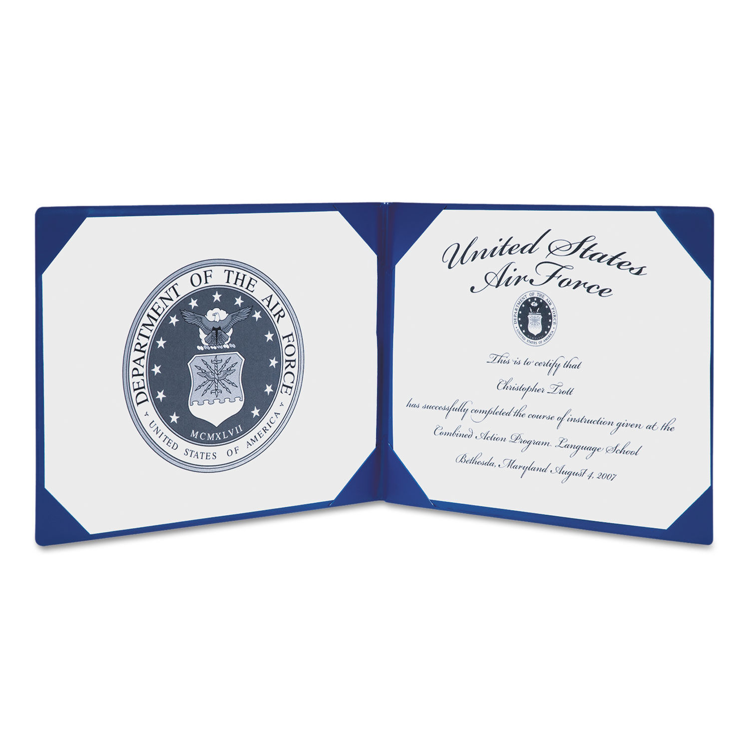 Award Certificate Binder - w/o Seal - Navy Blue