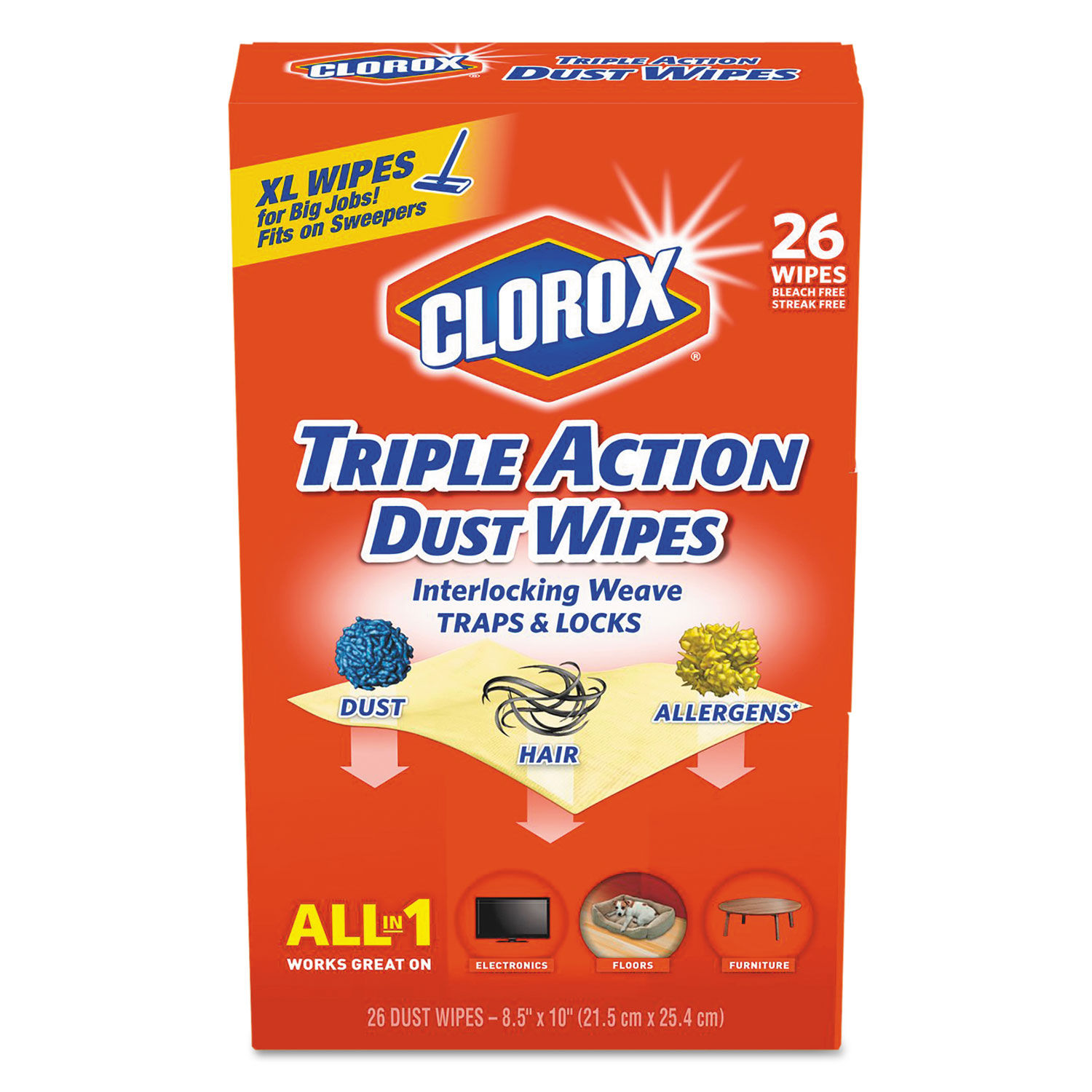 Clorox Triple Action Dust Wipes - CLO31312EA 