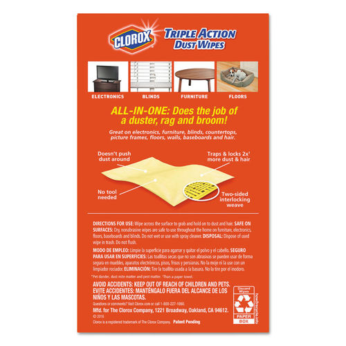 Clorox Triple Action Dust Wipes - CLO31312EA 