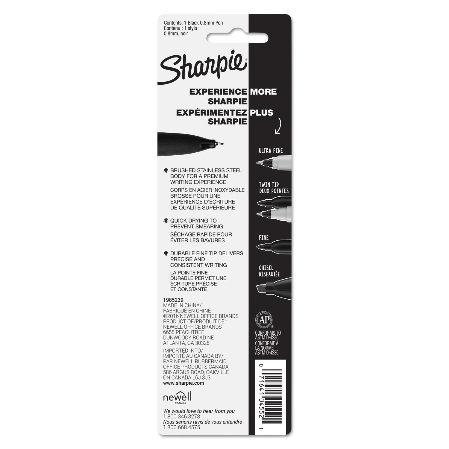 Sharpie Stainless Steel Pen, Fine Point - Black