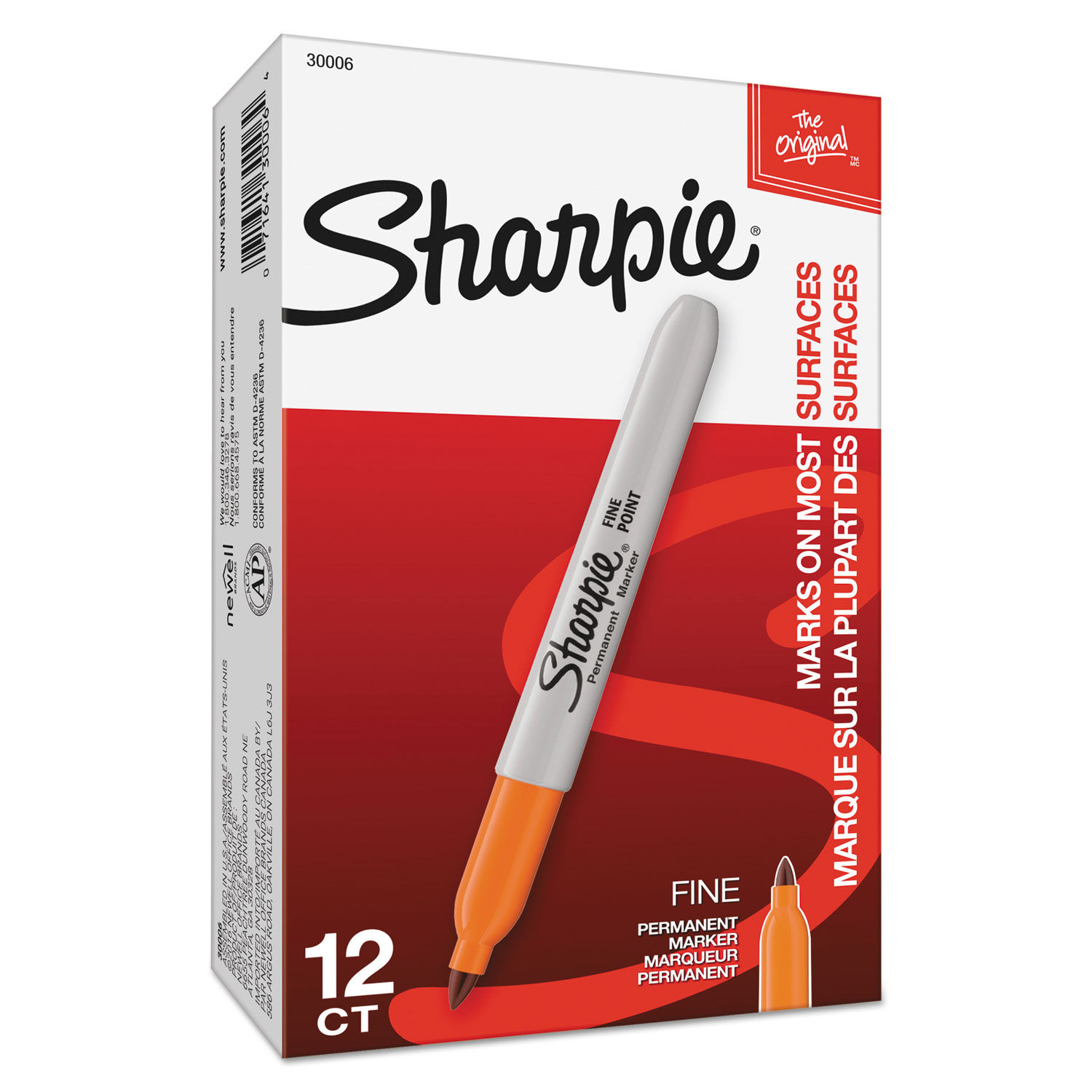 Sharpie Permanent Markers, , Fine Point, Orange PK SAN30006