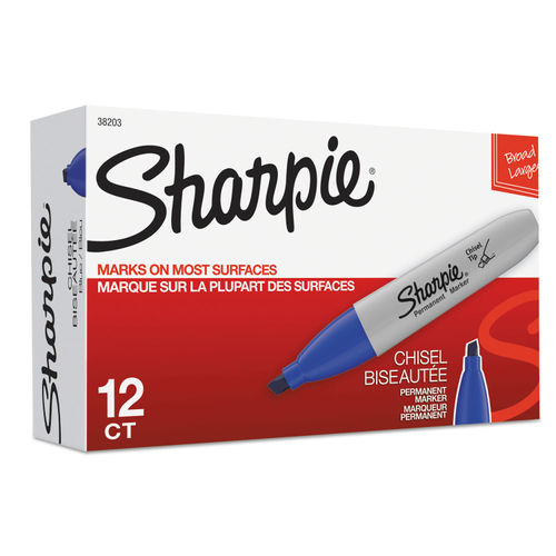 Sharpie Permanent Marker, Chisel Tip, Blue, Dozen (38203)