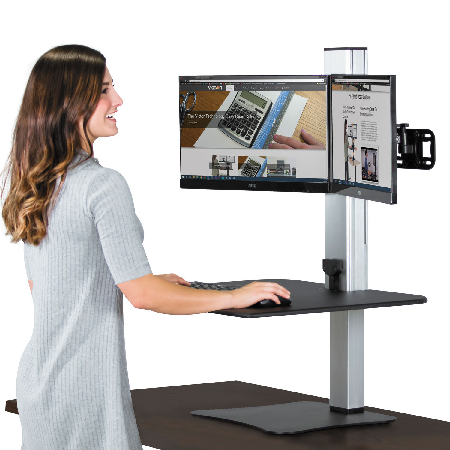 Dc450 High Rise Electric Dual Monitor Standing Desk Workstation By