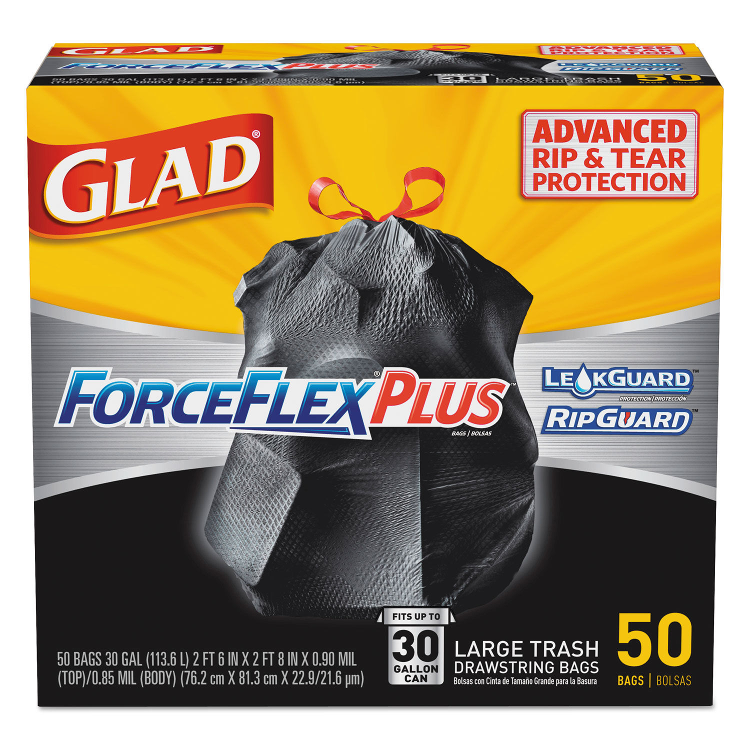 Glad 30 gal. ForceFlexPlus Black Drawstring Large Outdoor Trash Bags (50-Count, 2-Pack)