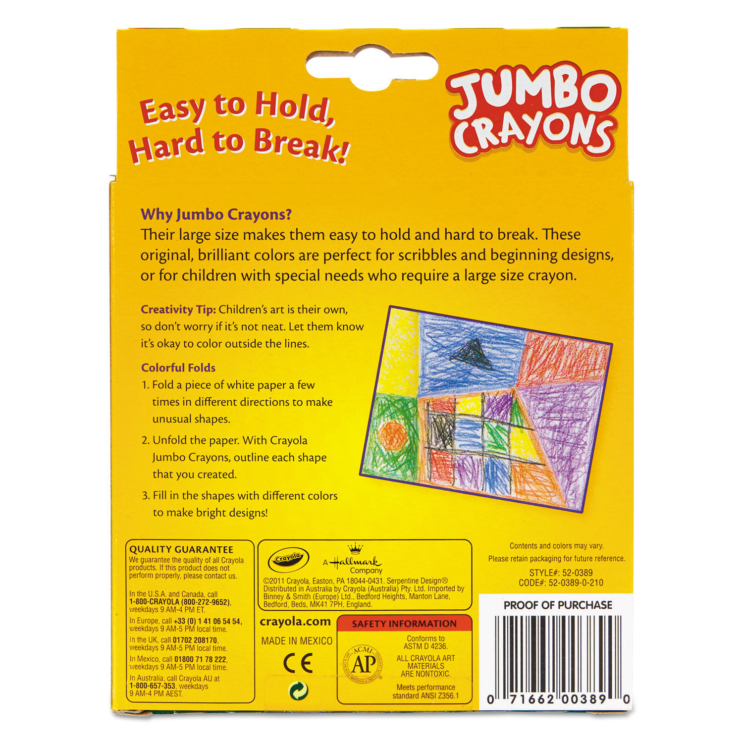 Crayola Jumbo Kid's Crayons, Assorted Colors, 8/Box (52-0389)