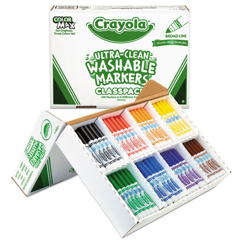 Crayola Washable Marker Classroom Set, Fine Tip, 10 Assorted Colors, Set of  200