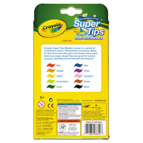 Crayola Washable Markers Super Tip Assorted Colors Box Of 20