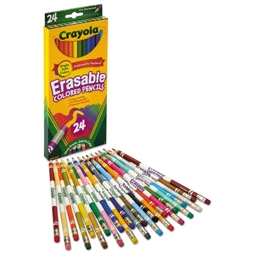 Crayola Erasable Color Pencil Set, 3.3 mm, 2B, Assorted Lead and Barrel Colors, 24/Pack - CYO682424