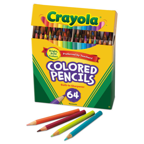 Crayola Colored Woodcase Pencil, HB, 3.3 mm, Assorted - 64 pack