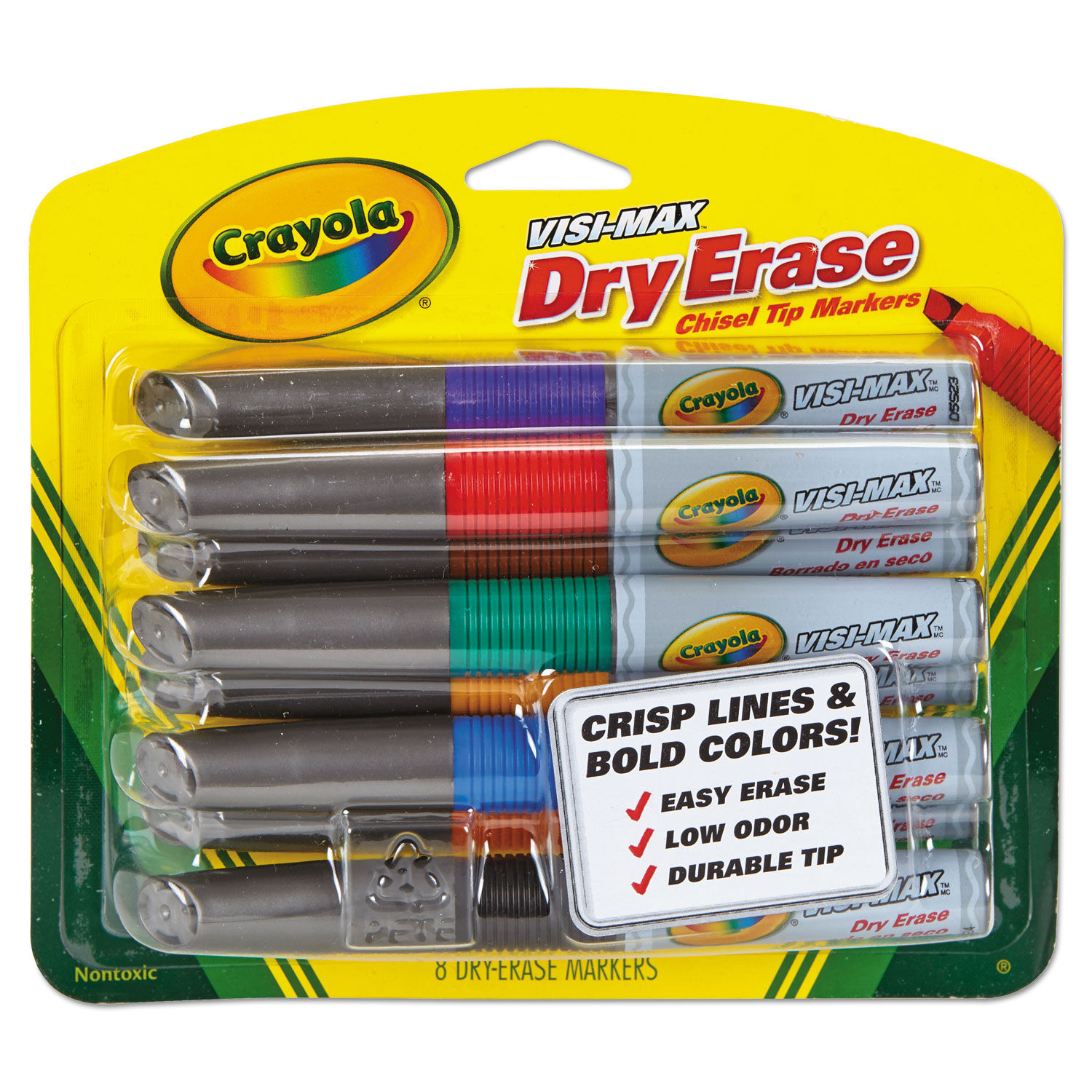 Crayola Visi-Max Dry-Erase Chisel Tip Markers, Black, 4-Count