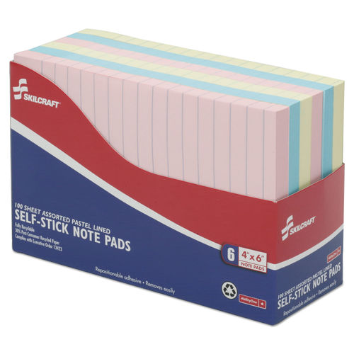 Self-Stick Note Pad Set - 4 x 6, Lined, 6 Pack Assorted Colors, NSN  7530-01-456-0684 - The ArmyProperty Store
