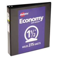 AVE05725 - Economy View Binder with Round Rings , 3 Rings, 1.5" Capacity, 11 x 8.5, Black, (5725)