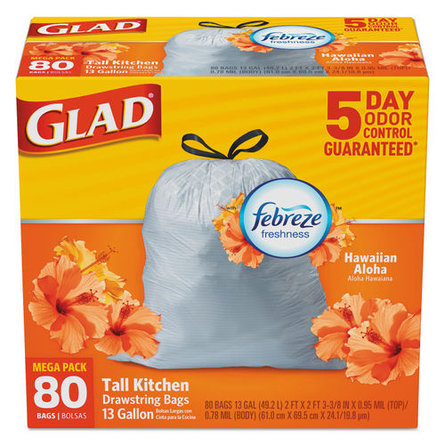 Glad Febreze 13 Gal. Fresh Scent Tall Kitchen White Trash Bag (40