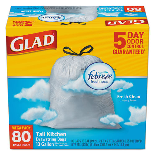 Glad Fresh Clean Tall Drawstring Bag, White, 13 Gallon - 80 count