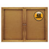 QRT364 - Enclosed Indoor Cork Bulletin Board with Two Hinged Doors, 48 x 36, Tan Surface, Oak Fiberboard Frame