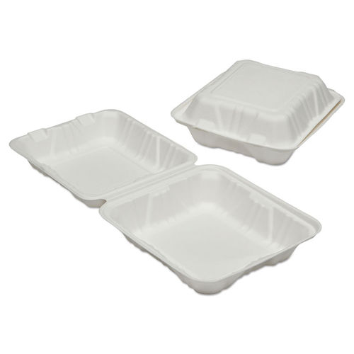 3-Compartment Microwaveable White Hinged Take-Out Container - 8 x 8