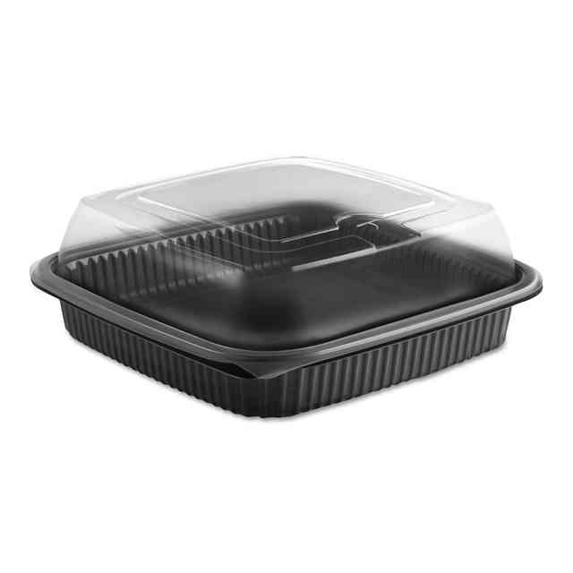 Culinary Squares 2-Piece Microwavable Container, Deep Lid, 36 oz, 8.46 x 8.46 x 2.91, Clear/Black, Plastic, 150/Carton Culinary Squares 2-Piece Microwavable Container, Deep Lid, 36 oz, 8.46 x 8.46 x 2.91, Clear/Black, Plastic, 150/Carton