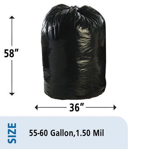 55 Gallons 1.3 Mil Black Low Density Trash Bags 22 x 14 x 58 - 100  Bags/Case