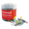 UNV95000 - Plastic-Coated Paper Clips with One-Compartment Dispenser Tub, Jumbo, Assorted Colors, 250/Pack