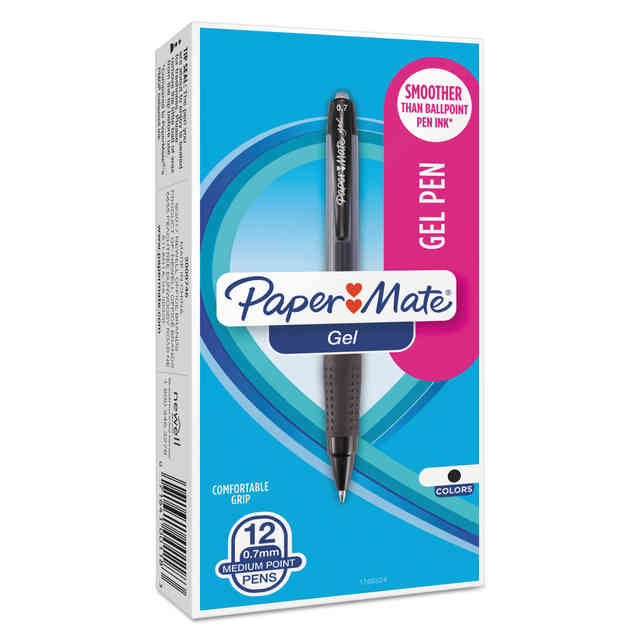 Office Depot Soft-Grip Retractable Gel Pens, Medium Point, 0.7 mm,  Transparent Black Barrel, Black Ink, Pack of 12 Pens