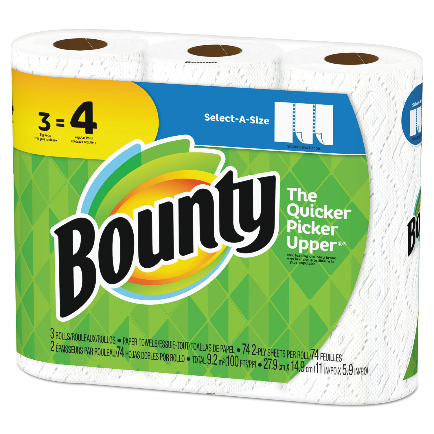 Bounty Select-A-Size Kitchen Roll Paper Towels, 2-Ply, 5.9 x 11, White, 74 Sheets/Roll, 12 Rolls/Carton