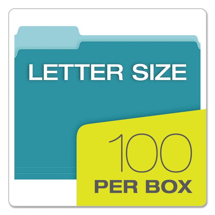 Pendaflex Colored File Folders 1//3 Cut Top Tab Letter Teal//Light Teal 100//Box