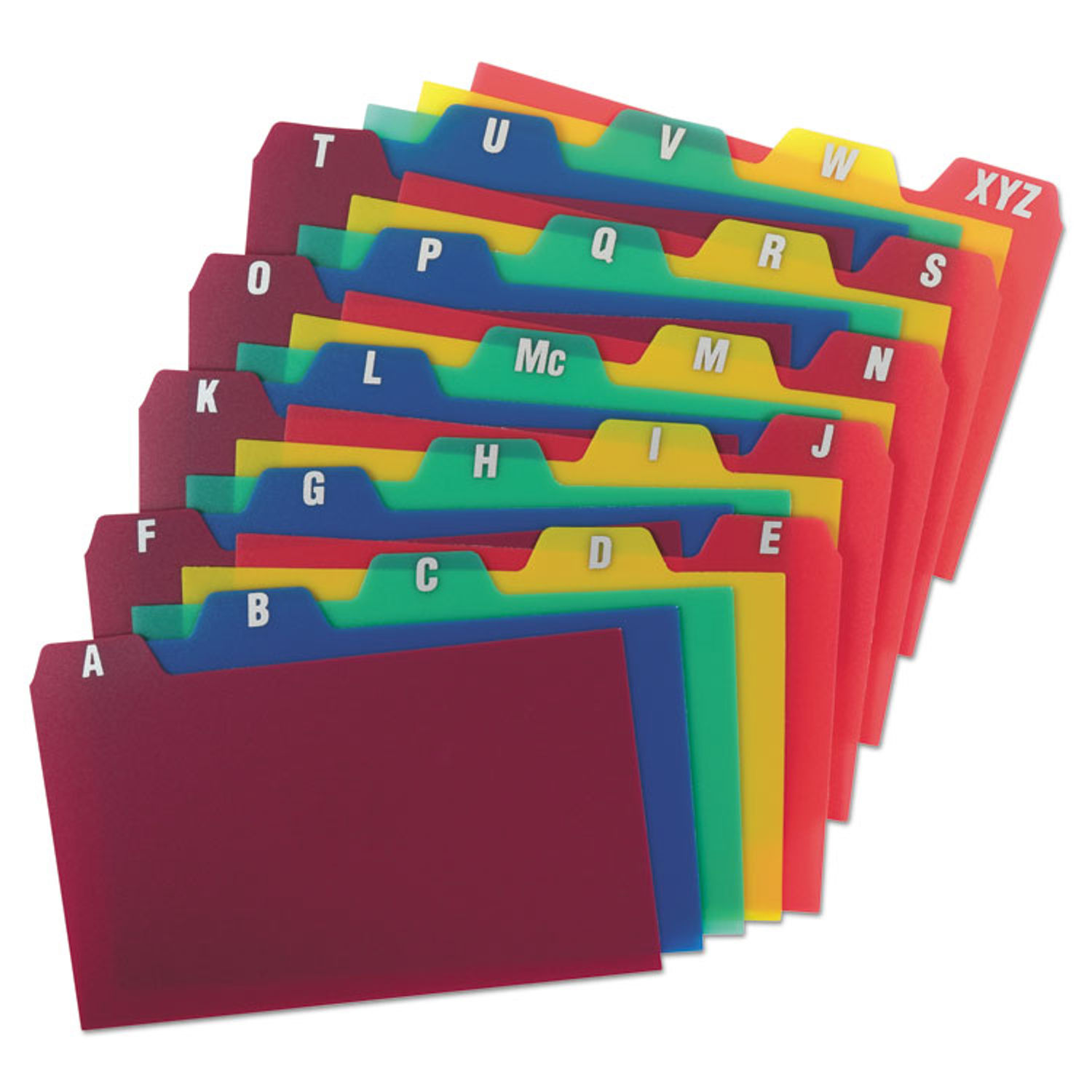 Durable Poly A-Z Card Guides, 1/5-Cut Top Tab, A to Z, 3 x 5, Assorted Colors, 25/Set Durable Poly A-Z Card Guides, 1/5-Cut Top Tab, A to Z, 3 x 5, Assorted Colors, 25/Set