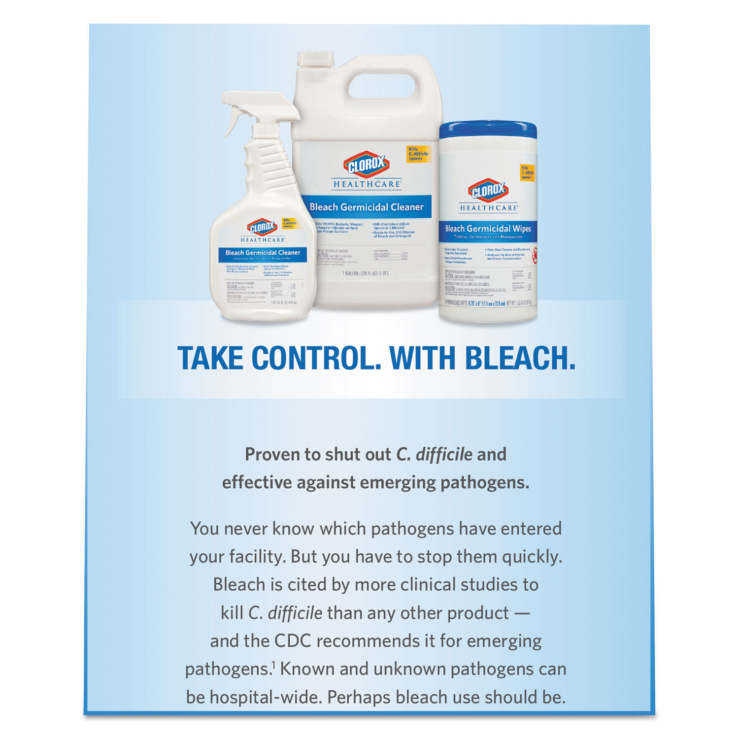 CLOROX HEALTHCARE, Jug, 128 oz Container Size, Bleach Germicidal Cleaner -  6VDE7