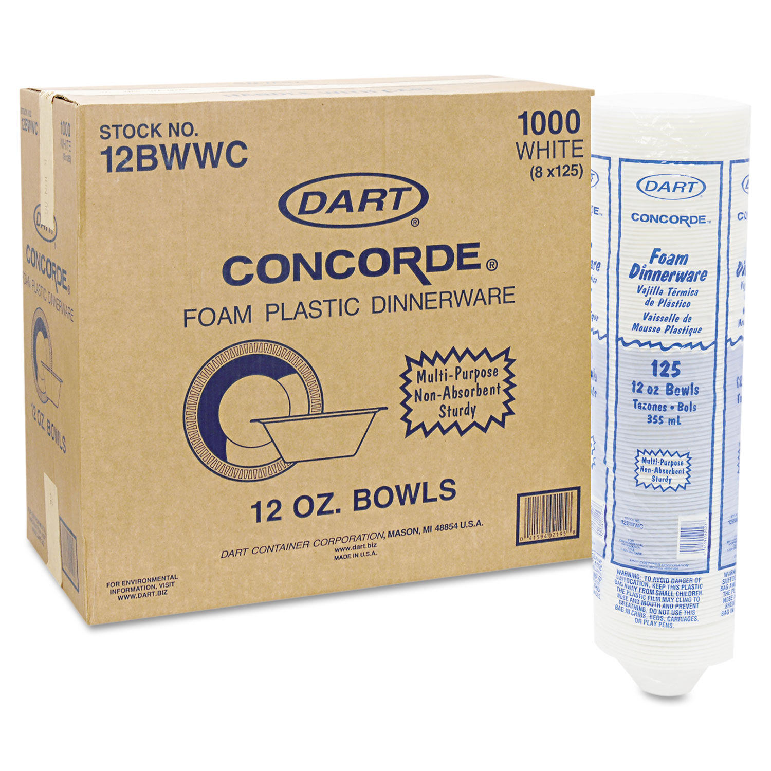 Dart Concorde Foam Plate, 10 1/4 Dia, White, 125/Pack, 4 Packs/Carton