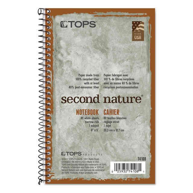 Second Nature Single Subject Wirebound Notebooks, Narrow Rule, Green Cover, (80) 8 x 5 Sheets Second Nature Single Subject Wirebound Notebooks, Narrow Rule, Green Cover, (80) 8 x 5 Sheets