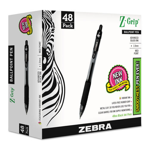 Zebra - Z-Grip Retractable Ballpoint Pen, Black Ink, Medium - 24