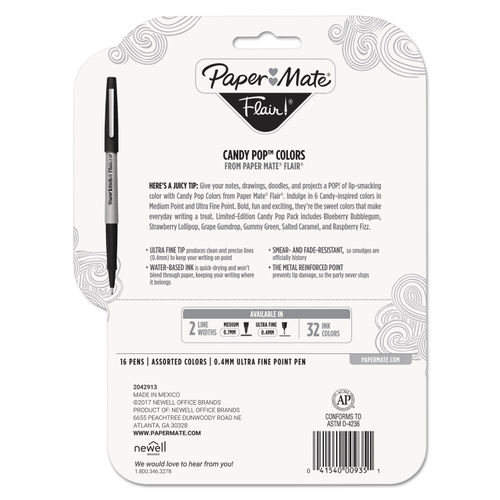 Paper Mate Flair Felt Tip Pens Ultra Fine Point 0.4 mm Gray Barrel Assorted  Ink Pack Of 16 - Office Depot
