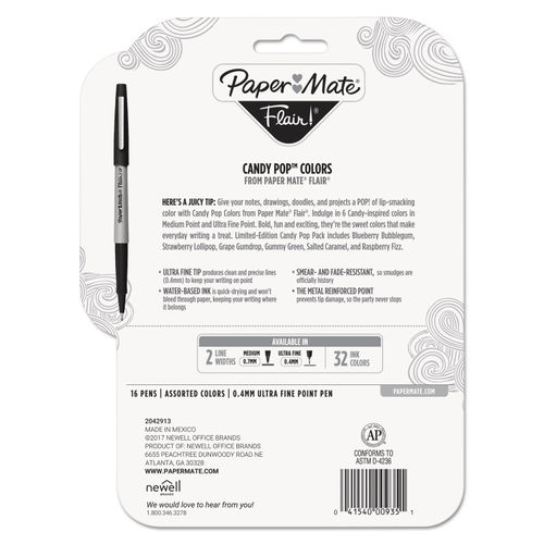 Paper Mate Flair Felt Tip Pens, Ultra Fine Point (0.4mm), Black, 12 Count