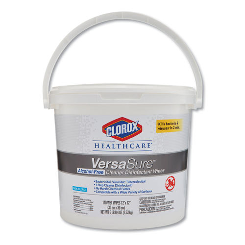 Clorox Healthcare VersaSure Cleaner Disinfectant Wipes, 1-Ply, 12 x 12,  Fragranced, White, 110/Bucket