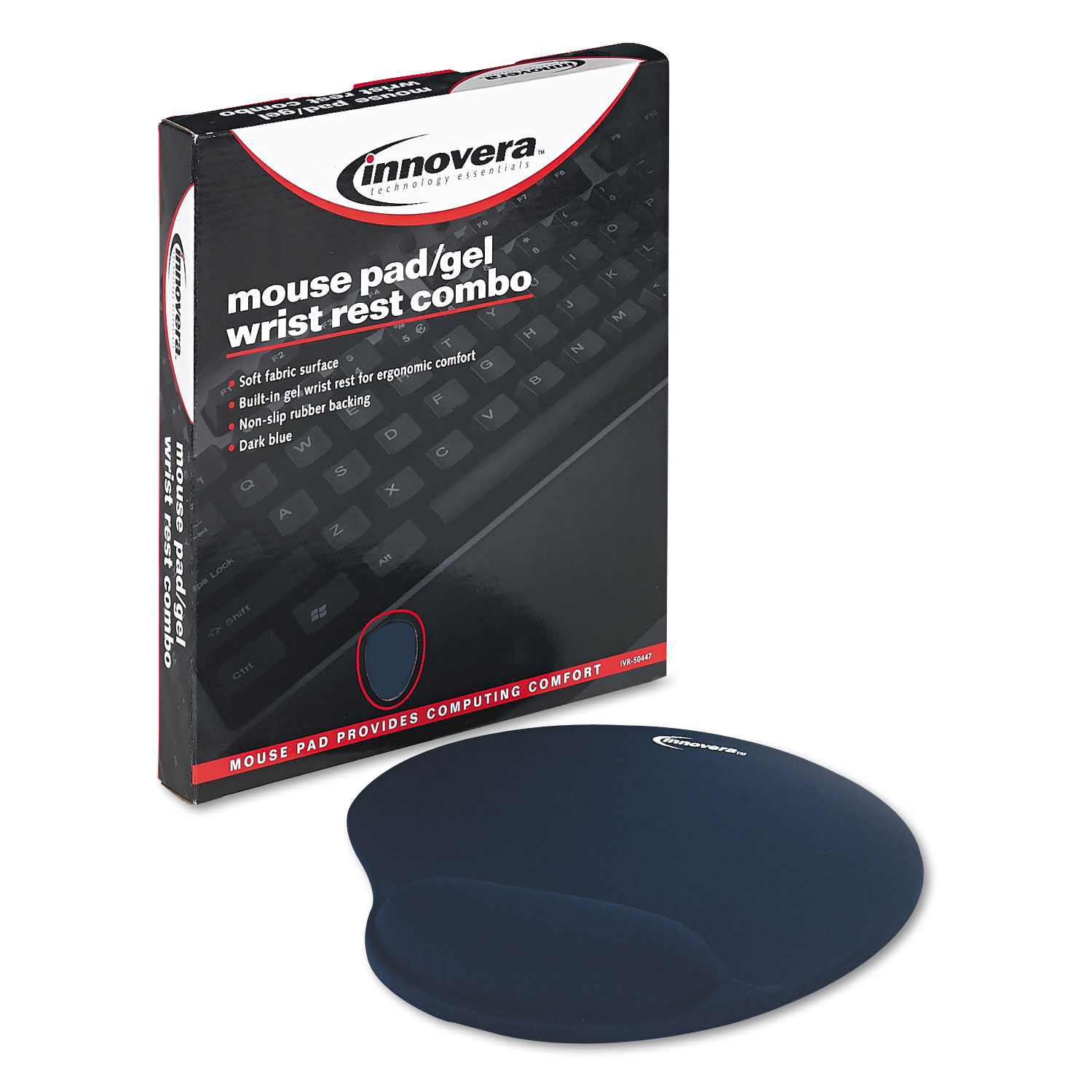 Mouse Pad with Fabric-Covered Gel Wrist Rest by Innovera® IVR50447