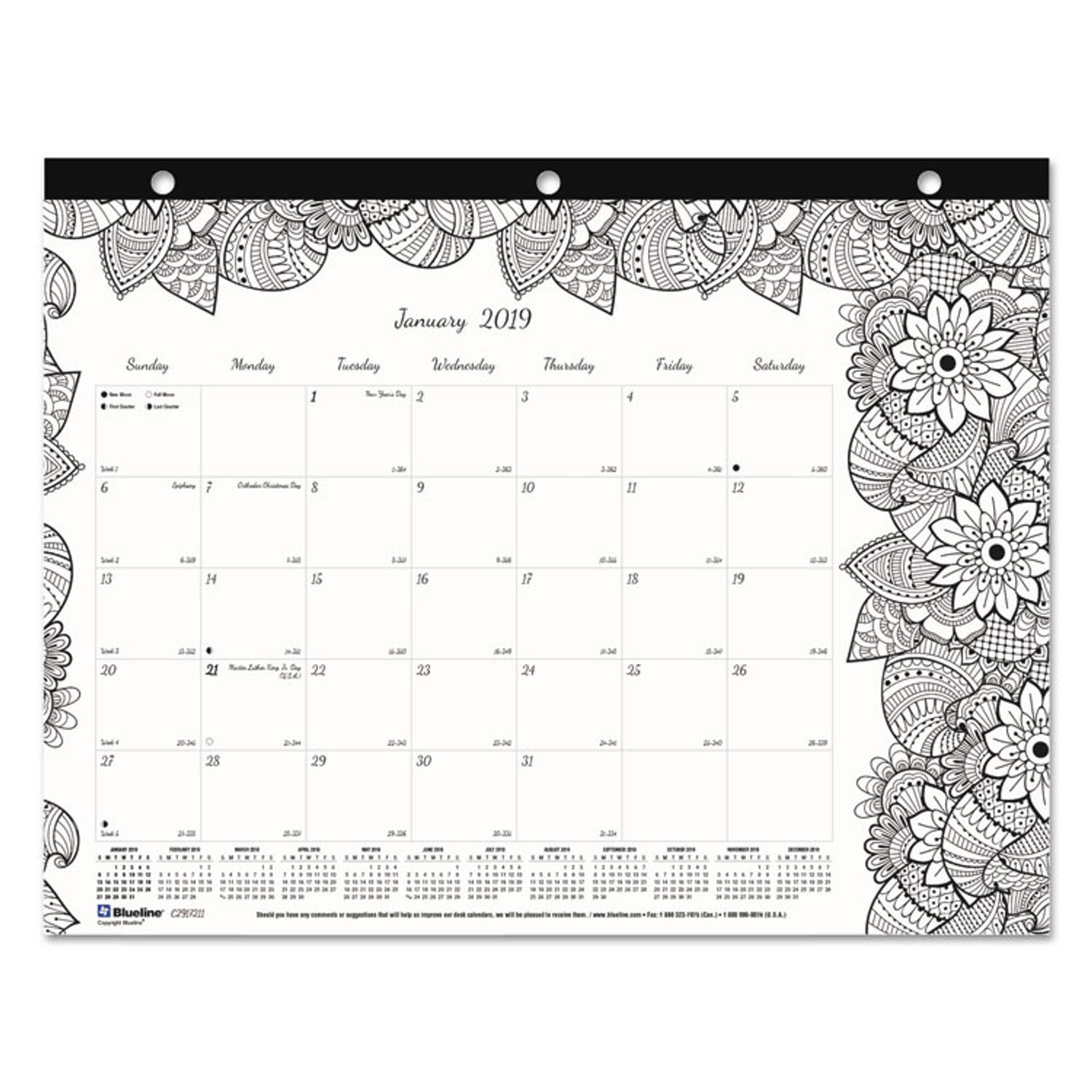 DoodlePlan Desk Pad Mini Calendar w/Coloring Pages by Blueline