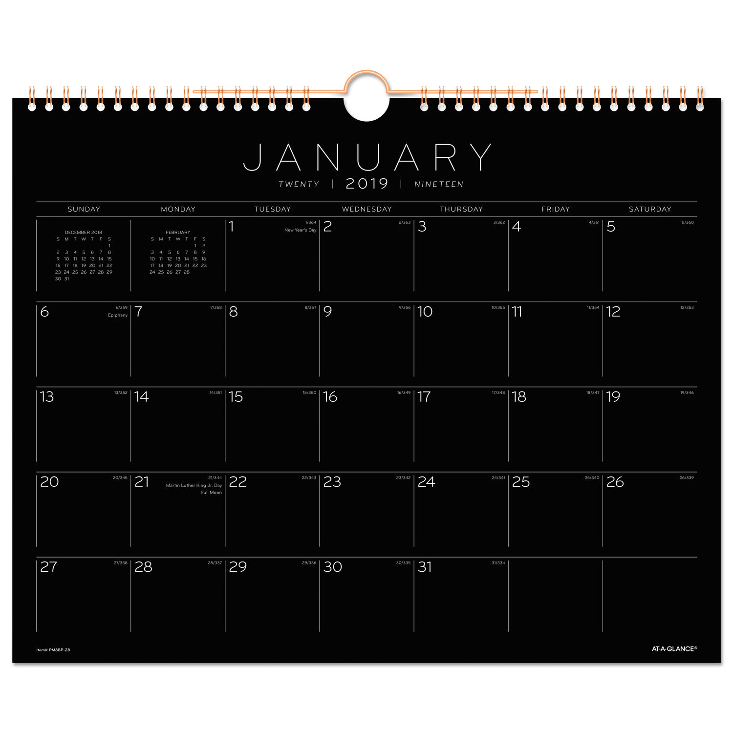 Black Paper Wall Calendar by AtAGlance AAGPM8BP28