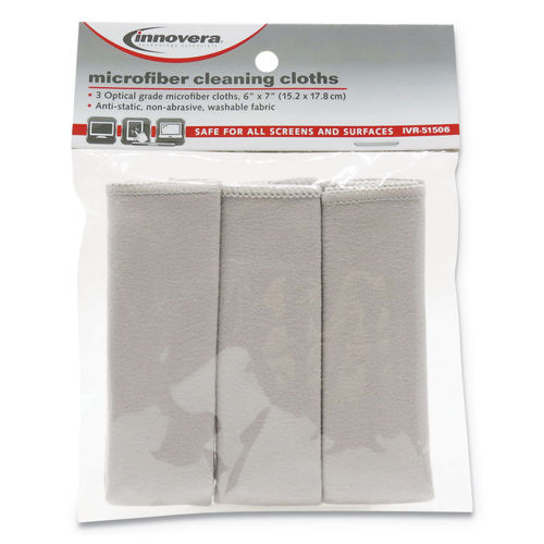 Innovera Microfiber Cleaning Cloths 6 x 7 Grey 3/Pack 51506