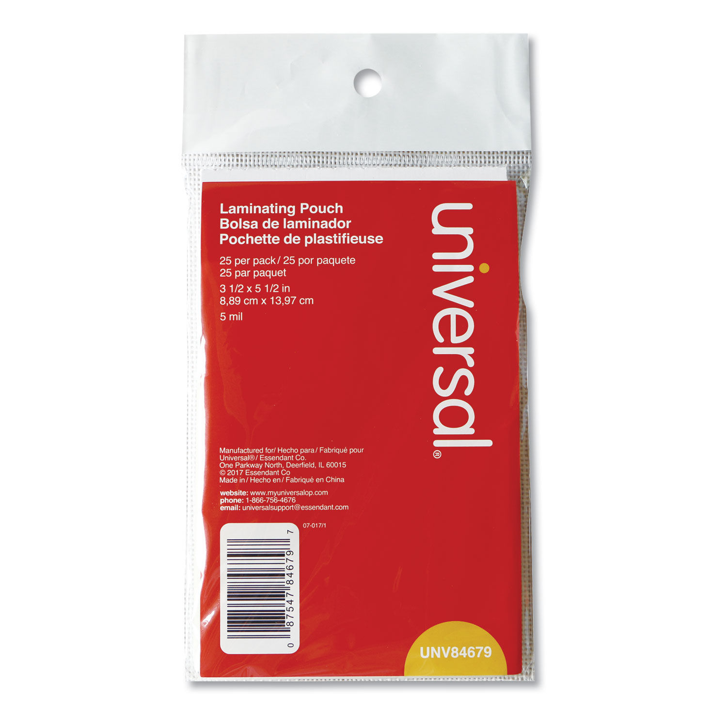 Universal Laminating Pouches, 5 mil, 2.13 x 3.38, Matte Clear, 25/Pack