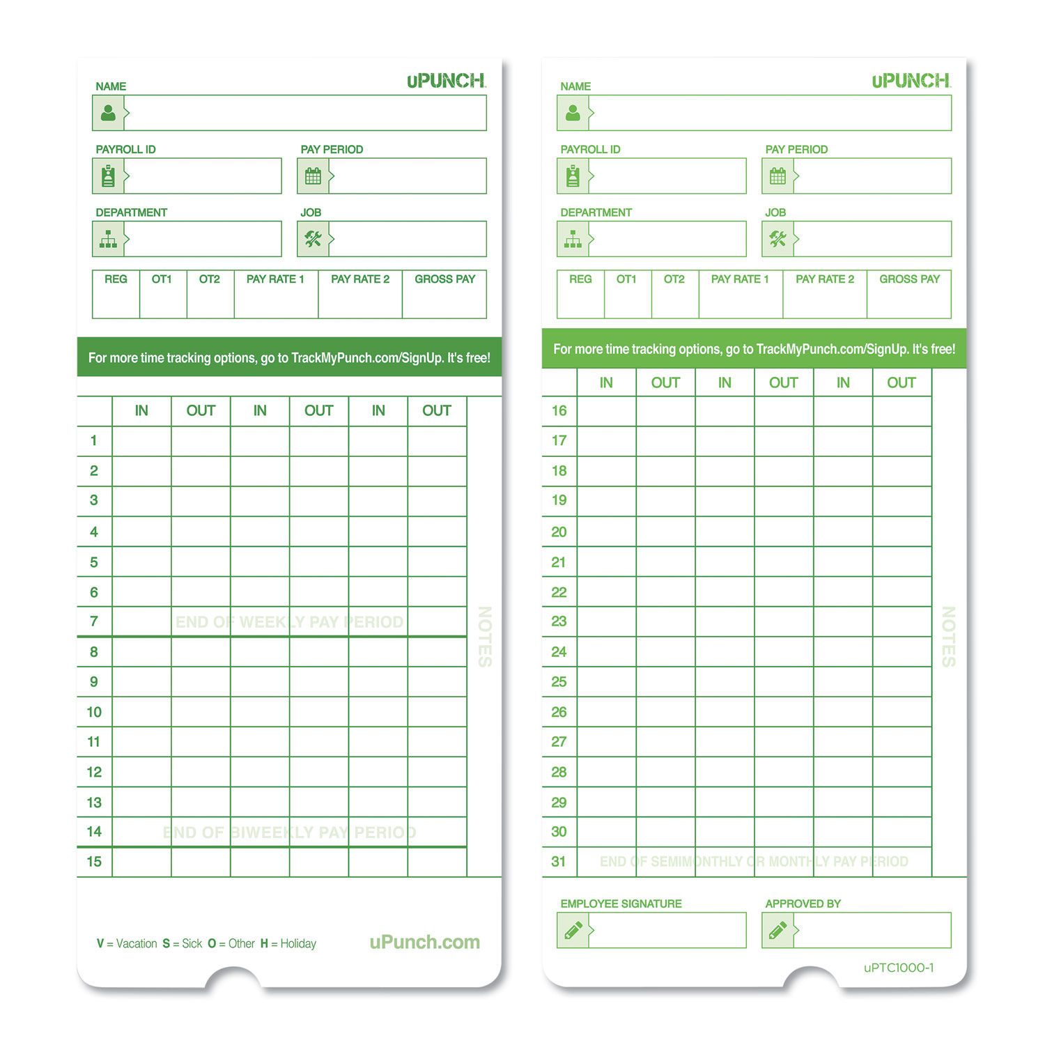 Time Clock Cards for uPunch HN1000/HN3000/HN3600 by uPunch