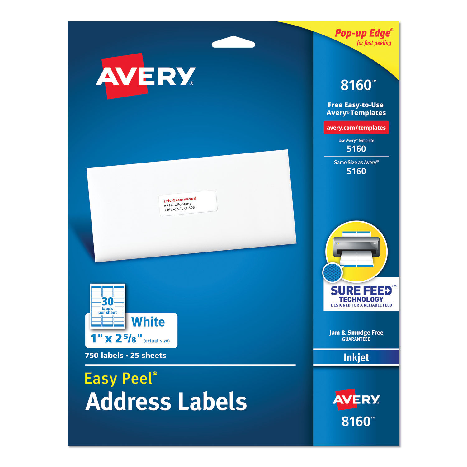 Easy Peel White Address Labels w/ Sure Feed Technology by Avery® AVE8160 |  