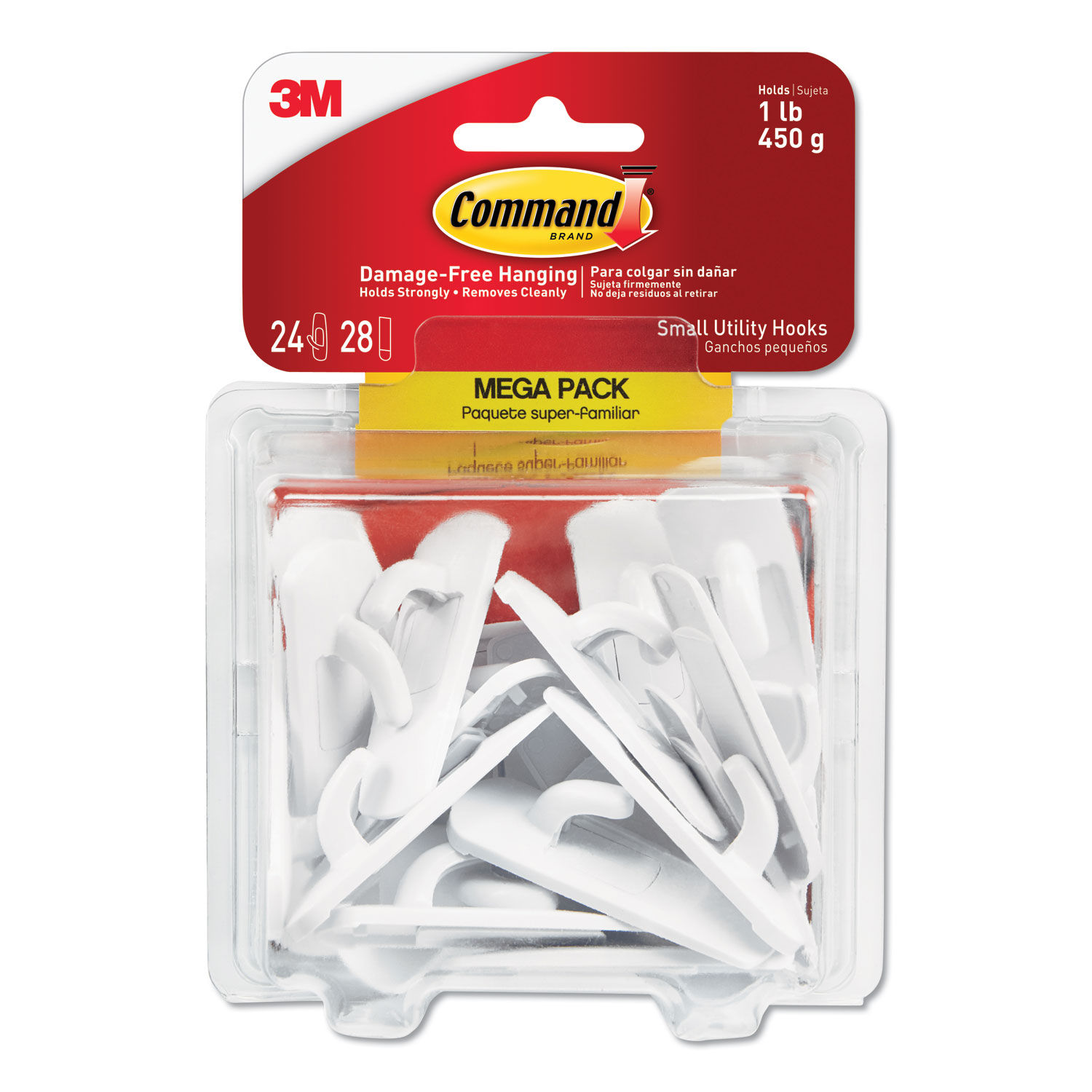 Command™ General Purpose Hooks, Small, Metal, White/Silver, 0.5 lb  Capacity, 28 Hooks and 32 Strips/Pack